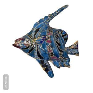 Vintage Angel Fish Tropical Blue & Gold Ceramic Angelfish Ornament Paperweight